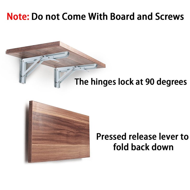 Sumnacon Sturdy Folding Shelf Brackets - Heavy Duty Metal Triangle Table Bench Folding Shelf Brackets  2 Pcs Folding Shelf Hinge Wall Mounted (12 Inch  White) - Image 5